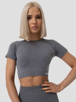 GymBeam Dámske tričko FLO Crop-Top Grey  SS