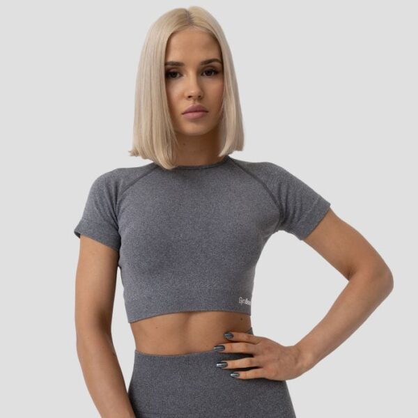 GymBeam Dámske tričko FLO Crop-Top Grey  SS