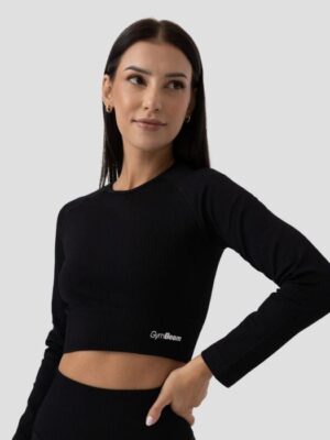 GymBeam Dámske tričko FLO Ribbed Crop-Top Black  SS