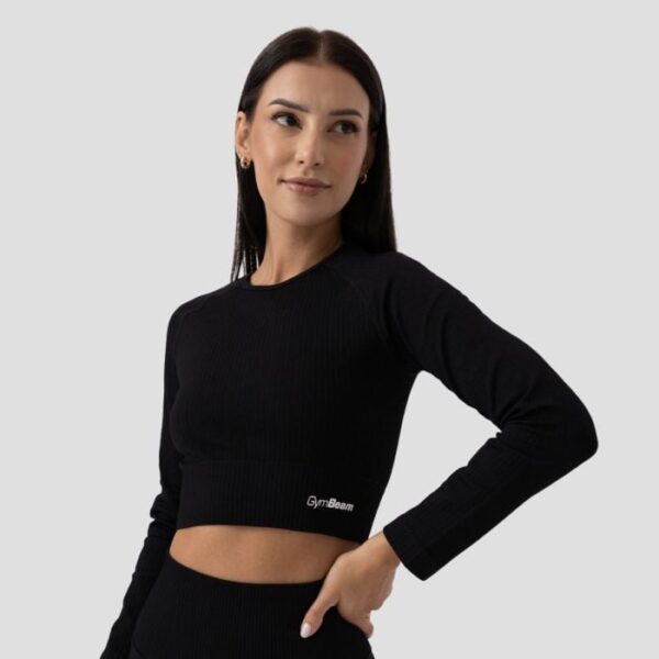 GymBeam Dámske tričko FLO Ribbed Crop-Top Black  SS