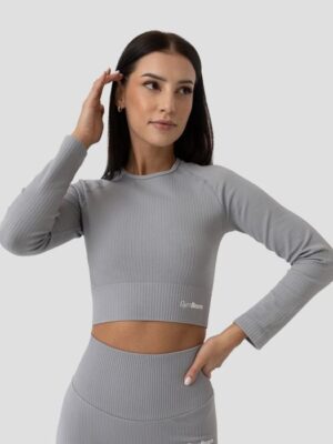 GymBeam Dámske tričko FLO Ribbed Crop-Top Grey  SS