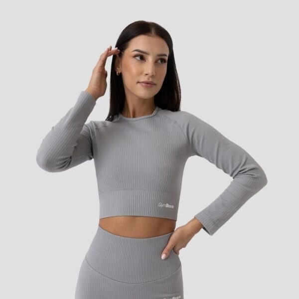 GymBeam Dámske tričko FLO Ribbed Crop-Top Grey  SS