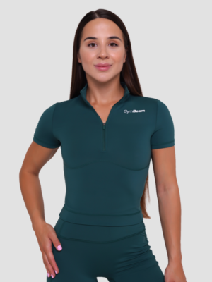 GymBeam Dámske tričko Cropped Ignite Dark Green  LL