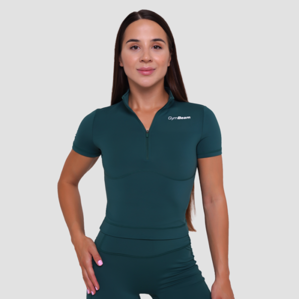 GymBeam Dámske tričko Cropped Ignite Dark Green  LL