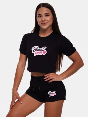 BeastPink Dámske tričko CropTop Black  M