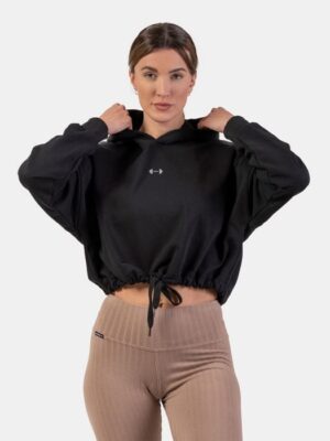 NEBBIA Dámska mikina Loose Fit Hoodie Crop Iconic Black  M/L